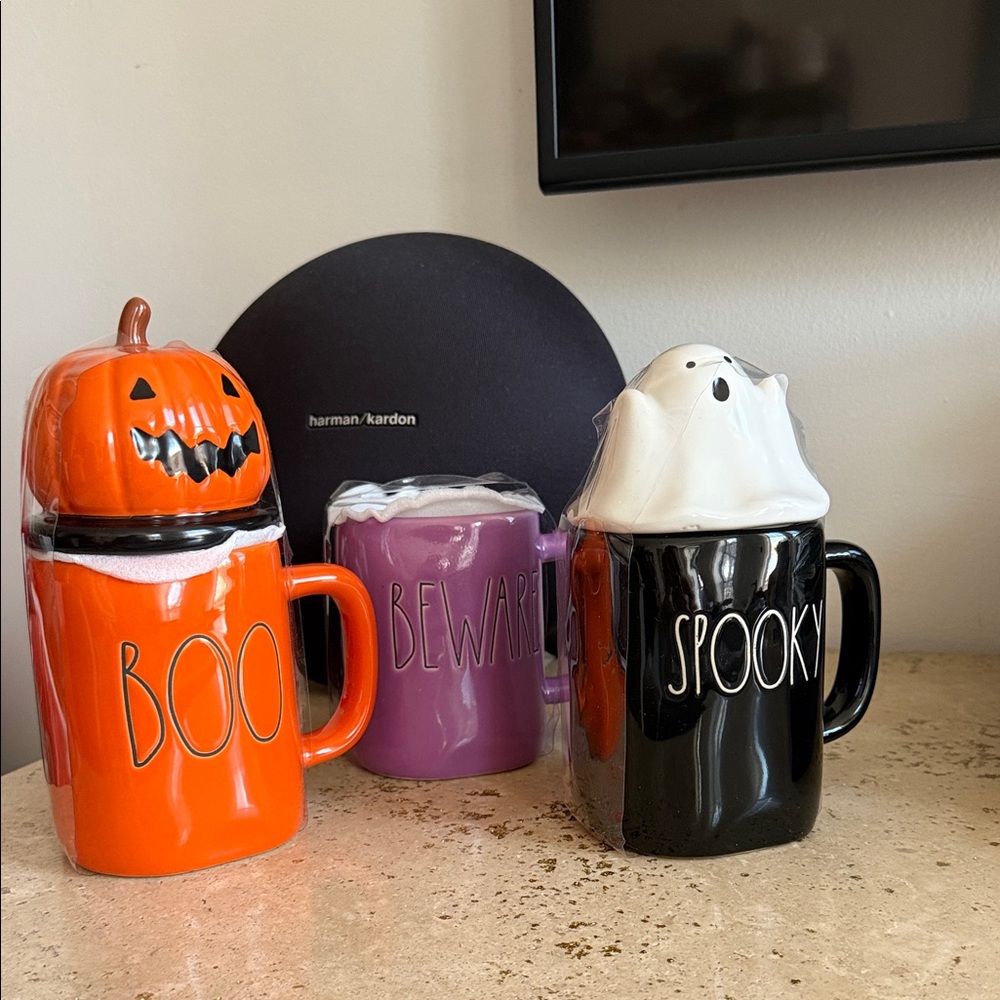 Rae Dunn Spooky Mug Trio - Orange, Purple, Black